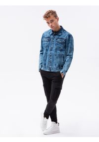 Ombre Clothing - Kurtka męska jeansowa C525 - indygo - XXL. Materiał: jeans. Wzór: nadruk. Styl: klasyczny #5