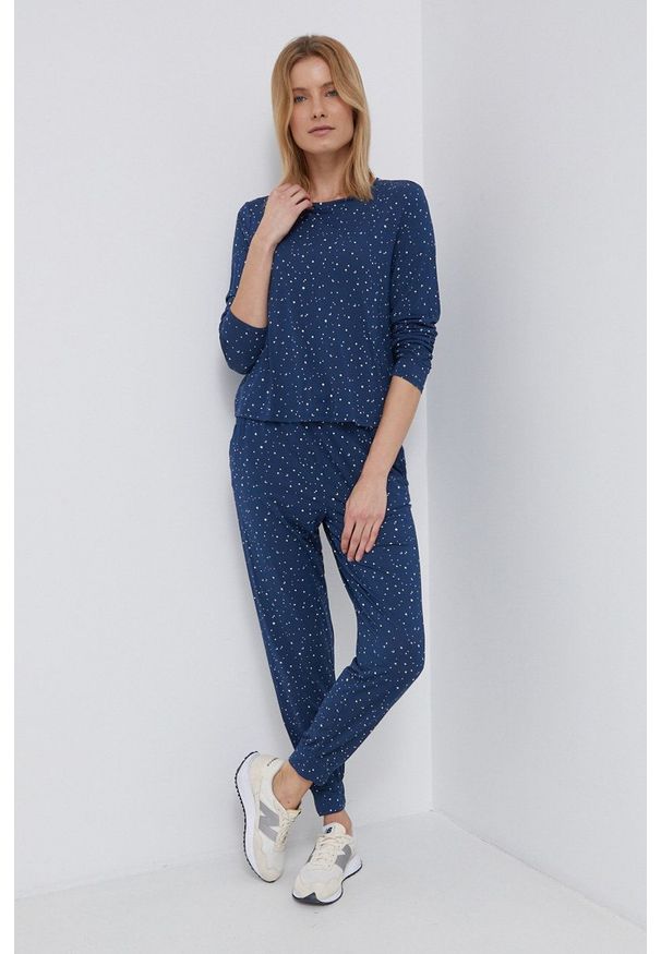 GAP Longsleeve piżamowy damski kolor granatowy. Kolor: niebieski. Materiał: dzianina. Długość: długie