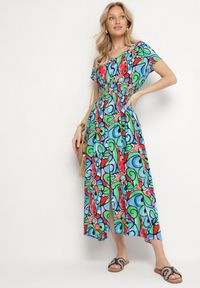 Born2be - Niebieska Bawełniana Sukienka z Abstrakcyjnym Wzorem Emilisse. Okazja: na co dzień. Kolor: niebieski. Materiał: bawełna. Styl: casual, klasyczny #1