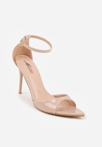 Born2be - Beżowe Eleganckie Sandały Lakierowane na Szpilce ze Sprzączką i Noskiem w Szpic Liviana. Okazja: na co dzień. Zapięcie: sprzączka. Kolor: beżowy. Materiał: lakier. Obcas: na szpilce. Styl: elegancki #2