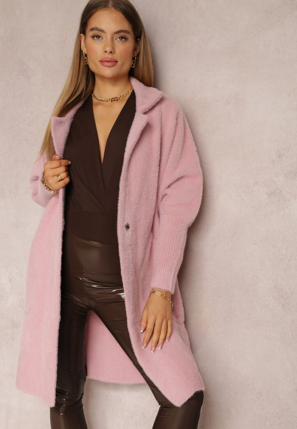 Renee - Różowy Płaszcz z Bawełną Oversize Brumisia. Kolor: różowy. Materiał: bawełna. Długość rękawa: długi rękaw. Długość: długie. Sezon: zima, jesień