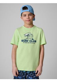 4f - 4F T-shirt regular z nadrukiem chłopięcy - zielony 164 (13-14 lat). Okazja: na co dzień. Kolor: zielony. Materiał: bawełna, dzianina. Wzór: nadruk. Sezon: lato. Styl: casual #1