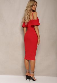 Renee - Czerwona Sukienka Bodycon z Falbankami przy Ramionach Oiberia. Okazja: na co dzień, na imprezę, na ślub cywilny, na wesele. Typ kołnierza: kołnierz z falbankami. Kolor: czerwony. Typ sukienki: bodycon. Styl: klasyczny, casual #5