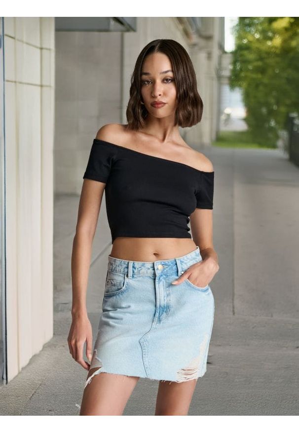 Sinsay - Spódniczka jeansowa - niebieski. Stan: podwyższony. Kolor: niebieski. Materiał: jeans
