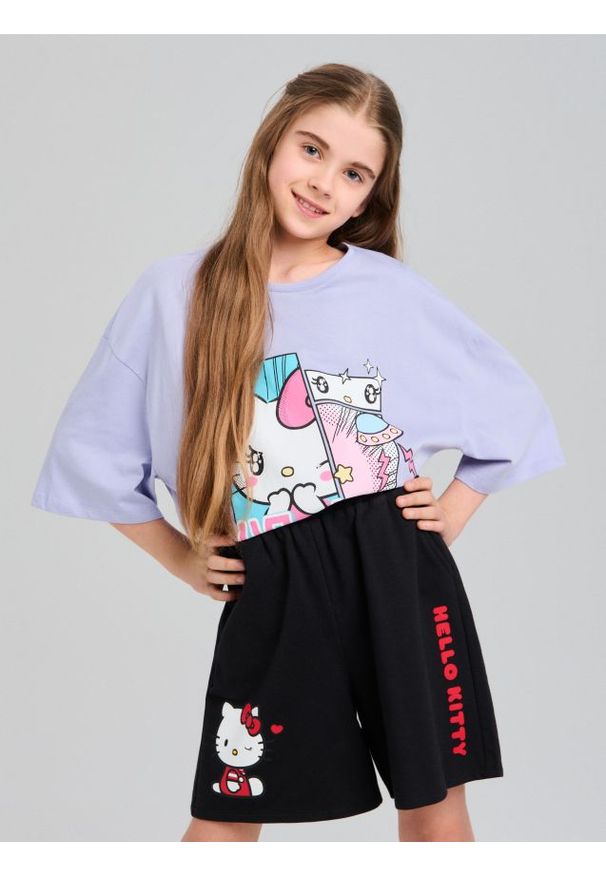Sinsay - Szorty Hello Kitty - czarny. Kolor: czarny. Wzór: motyw z bajki
