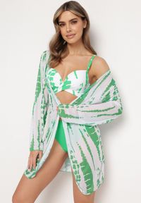 Born2be - Zielono-Białe Bikini z Wiązanym Biustonoszem Figami i Narzutką w Komplecie Karemarie. Kolor: zielony #1
