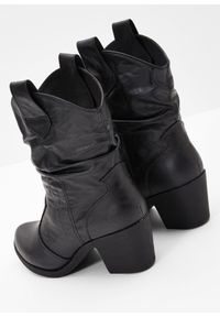 bonprix - Botki kowbojki z marszczoną cholewką. Kolor: czarny. Szerokość cholewki: normalna #3