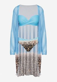 Born2be - Jasnoniebieskie Bikini Biustonosz i Majtki Figi z Dodatkową Narzutką w Panterkę Pasalitia. Kolor: niebieski. Wzór: motyw zwierzęcy #5