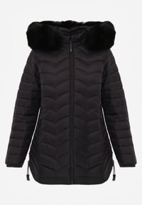 Born2be - Czarna Pikowana Kurtka Przejściowa z Kapturem i Ściągaczami po Bokach Fezika. Okazja: na spacer, na co dzień. Typ kołnierza: kaptur. Kolor: czarny. Materiał: futro, poliester, jeans. Styl: casual #7