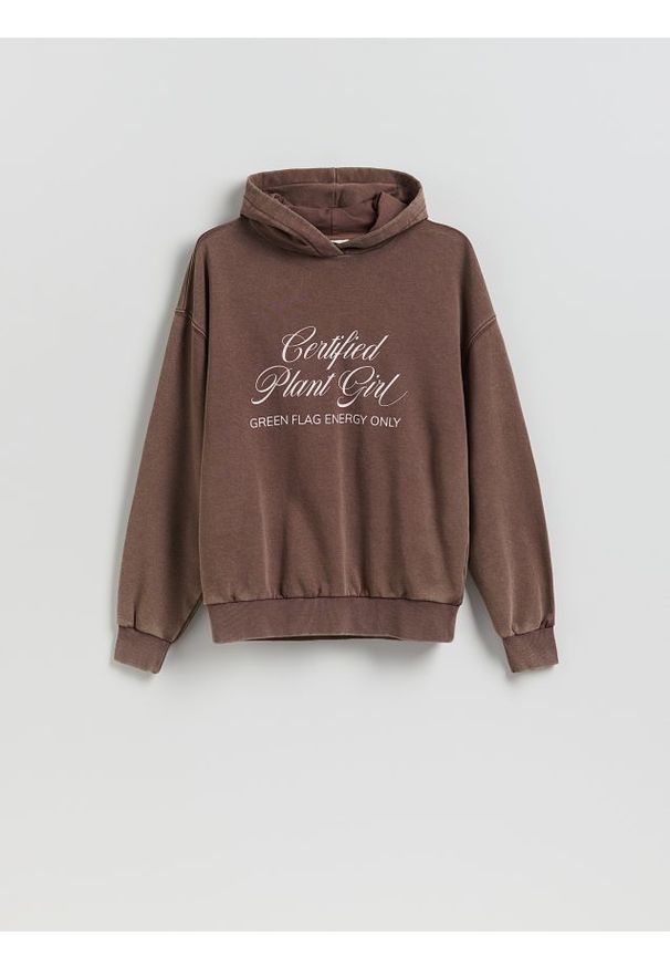 Reserved - Bluza z nadrukiem - ciemnobrązowy. Kolor: brązowy. Materiał: dzianina, bawełna. Wzór: nadruk