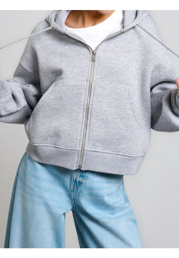 Sinsay - Bluza z kapturem z zapięciem - szary. Typ kołnierza: kaptur. Kolor: szary