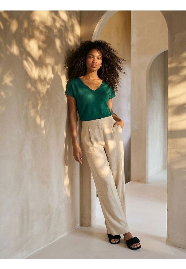 Sinsay - Bluzka z domieszką wiskozy - zielony. Kolor: zielony. Materiał: wiskoza