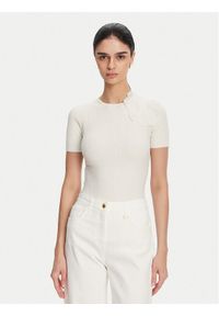Elisabetta Franchi Sweter MK-55B-51E2 Biały Slim Fit. Kolor: biały. Materiał: syntetyk