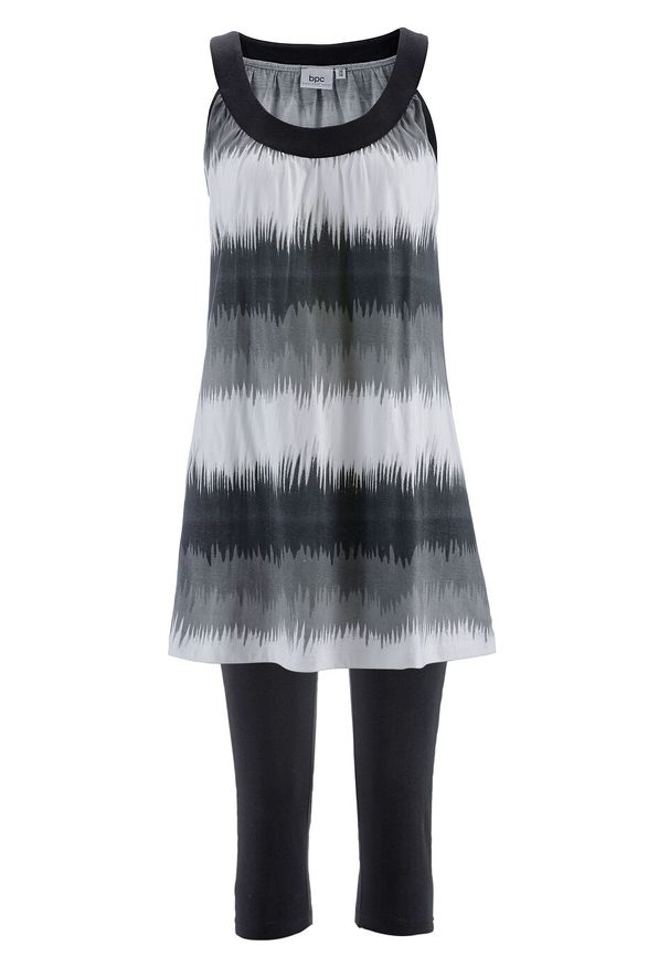 Sukienka + legginsy rybaczki (2 części) bonprix czarno-biały z nadrukiem + czarny. Kolor: czarny. Wzór: nadruk