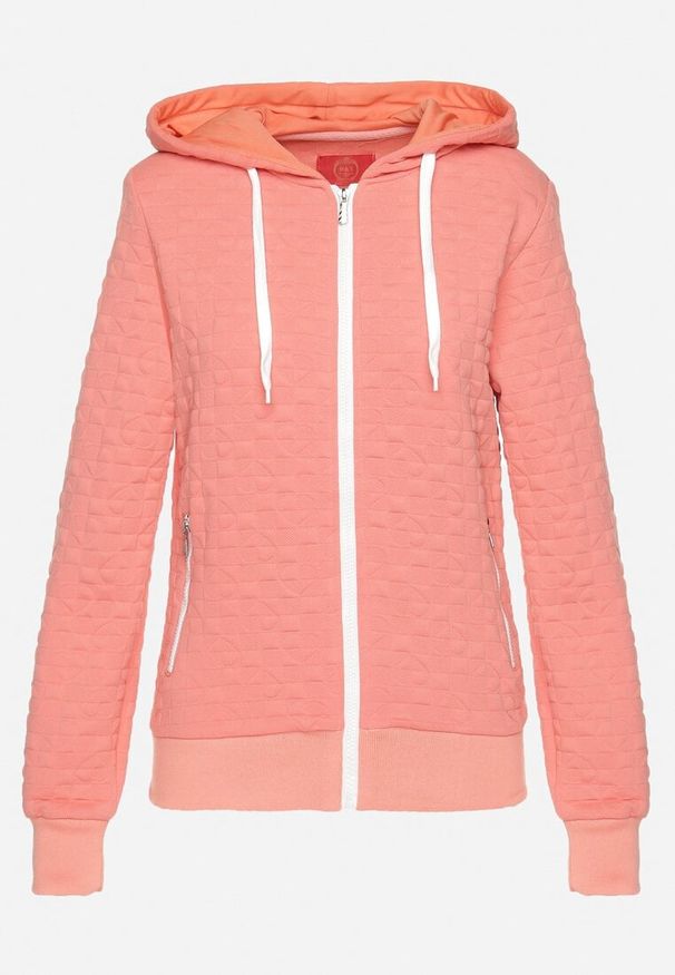 Born2be - Różowa Rozpinana Bluza z Dodatkiem Bawełny Ozdobiona Troczkami Arsolina. Kolor: różowy. Materiał: bawełna. Wzór: aplikacja