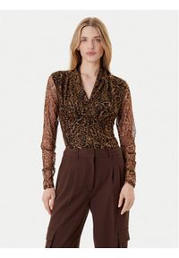 DKNY Bluzka P53HVCMM Brązowy Regular Fit. Kolor: brązowy. Materiał: syntetyk #1