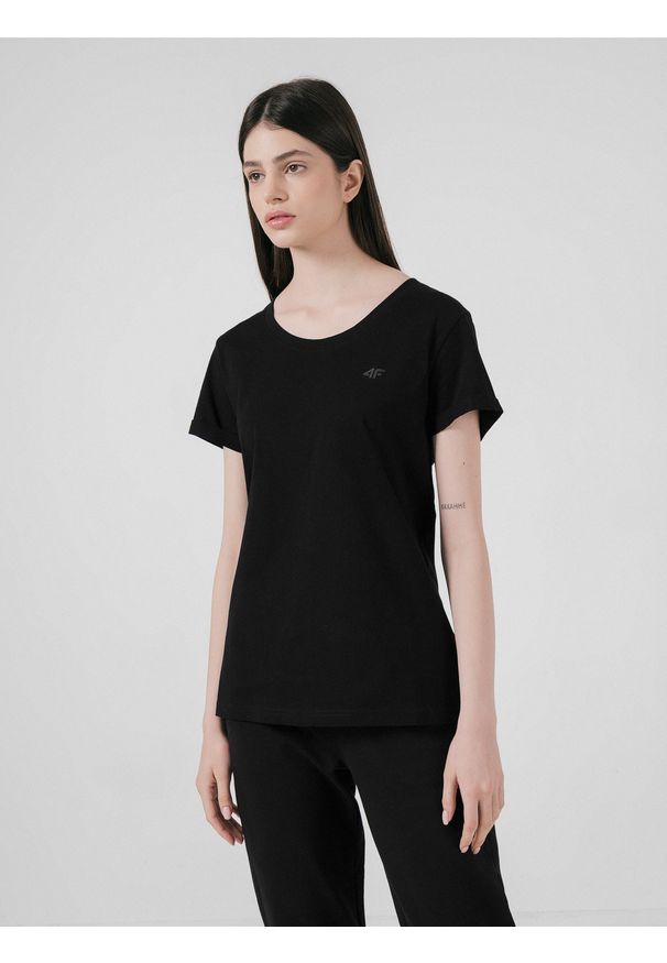 4f - 4F T-shirt damski XS. Kolor: czarny. Materiał: bawełna, dzianina. Długość rękawa: krótki rękaw. Styl: klasyczny