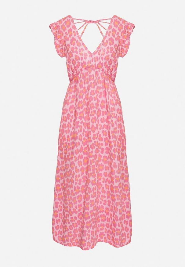 Born2be - Różowa Bawełniana Sukienka Boho Wiązana z Tyłu Brynivia. Okazja: na co dzień, na spacer. Kolor: różowy. Materiał: bawełna. Długość rękawa: krótki rękaw. Typ sukienki: proste. Styl: boho