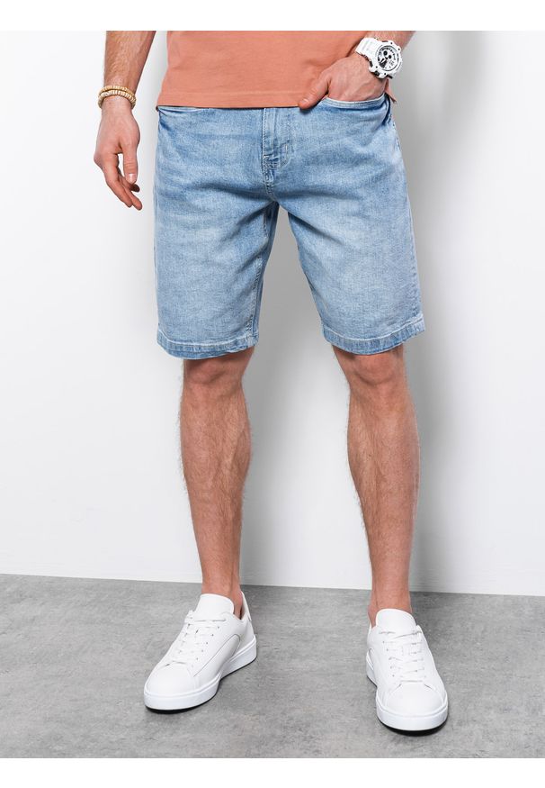 Ombre Clothing - Krótkie spodenki męskie jeansowe W310 - jasny jeans - XXL. Materiał: jeans. Długość: krótkie. Sezon: lato