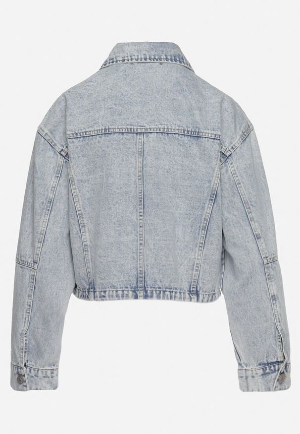 Born2be - Niebieska Kurtka Jeansowa o Skróconym Oversizowym Fasonie z Bawełny Elimess. Okazja: na co dzień. Kolor: niebieski. Materiał: jeans, bawełna. Styl: elegancki, casual