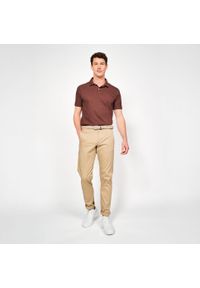 INESIS - Koszulka polo do golfa z krótkim rękawem męska Inesis MW500. Typ kołnierza: golf, polo. Kolor: brązowy. Materiał: bawełna, poliester, materiał. Długość rękawa: krótki rękaw. Długość: krótkie. Styl: sportowy, klasyczny
