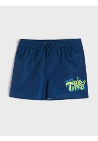 Sinsay - Szorty kąpielowe z nadrukiem - granatowy. Kolor: niebieski. Wzór: nadruk #1