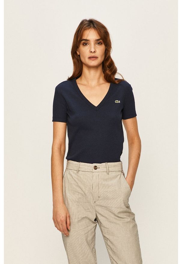 Lacoste - T-shirt TF5457. Kolor: niebieski. Materiał: materiał, dzianina. Wzór: gładki