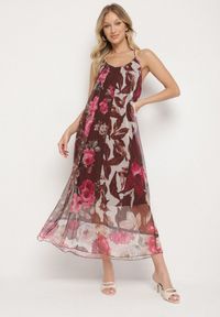 Born2be - Brązowa Siateczkowa Sukienka z Wiskozą w Kwiatowy Wzór Izaleira. Okazja: na co dzień, na imprezę. Kolor: brązowy. Materiał: wiskoza. Wzór: kwiaty. Sezon: lato. Styl: casual, elegancki #2