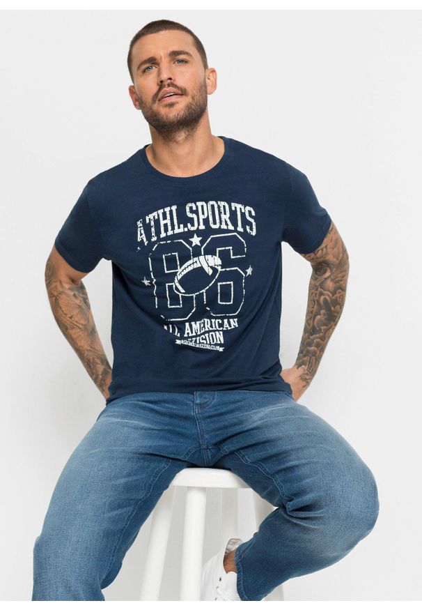 bonprix - T-shirt o kroju regular fit, 2 szt.. Kolor: niebieski. Wzór: nadruk. Styl: sportowy