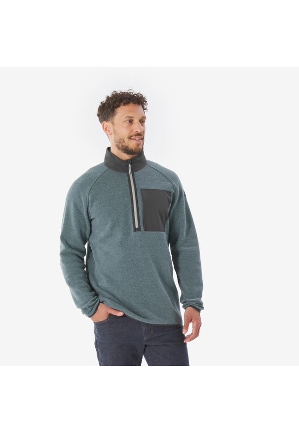 quechua - Sweter turystyczny męski Quechua NH500. Okazja: na co dzień. Typ kołnierza: kołnierzyk stójkowy. Kolor: szary, niebieski, zielony, wielokolorowy. Materiał: materiał, poliester, bawełna. Styl: sportowy, casual