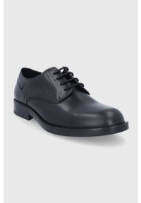Calvin Klein Buty skórzane męskie kolor czarny. Nosek buta: okrągły. Zapięcie: sznurówki. Kolor: czarny. Materiał: skóra #2