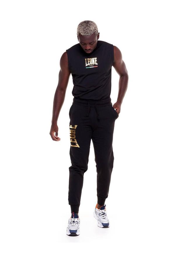 LEONE 1947 APPAREL - Męskie spodnie dresowe w kolorze złotym. Kolor: czarny. Materiał: dresówka. Sport: fitness