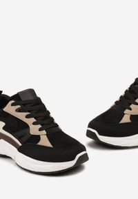 Renee - Czarne Sneakersy Sznurowane Ozdobione Wstawkami z Materiału Eanfla. Kolor: czarny. Materiał: materiał. Wzór: aplikacja #6