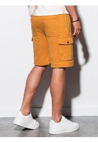 Ombre Clothing - Krótkie spodenki męskie dresowe W225 - żółte - XL. Kolor: żółty. Materiał: dresówka. Długość: krótkie. Wzór: aplikacja #3