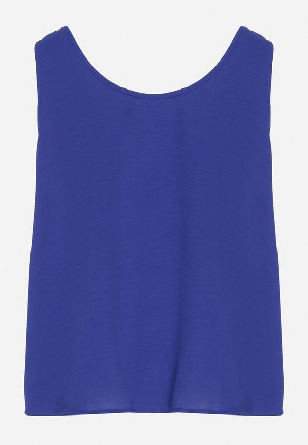 Born2be - Niebieski Top na Szerokich Ramiączkach Zdobiony Guzikami Jenadorea. Okazja: na co dzień. Kolor: niebieski. Materiał: jeans. Długość rękawa: na ramiączkach. Wzór: aplikacja. Sezon: lato. Styl: casual