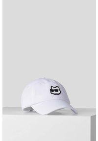 Karl Lagerfeld czapka z daszkiem kolor biały z aplikacją. Kolor: biały. Materiał: materiał. Wzór: aplikacja