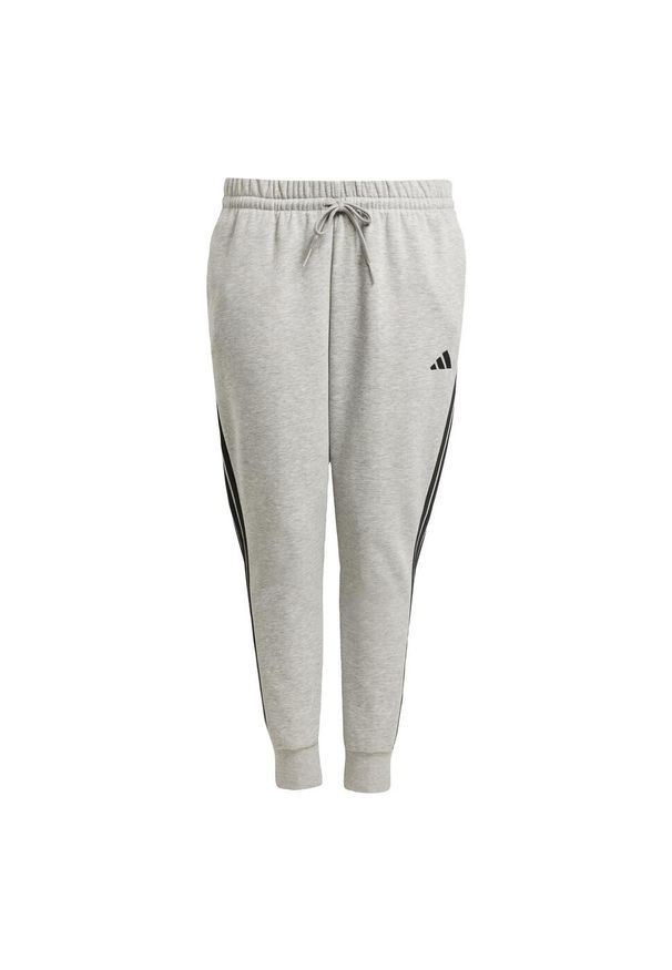 Adidas - Spodnie Essentials 3-Stripes Fleece Slim (Plus Size). Kolekcja: plus size. Kolor: wielokolorowy, czarny, szary. Materiał: polar