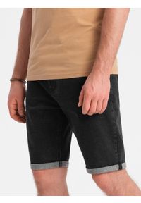Ombre Clothing - Szorty jeansowe męskie z podwiniętymi nogawkami – czarne V4. Okazja: na co dzień. Kolor: czarny. Materiał: jeans. Długość: krótkie. Wzór: aplikacja, ze splotem. Sezon: lato. Styl: casual, elegancki #6