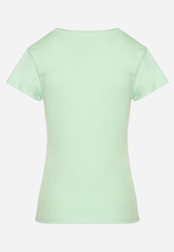 Born2be - Zielony Bawełniany T-shirt z Dekoltem w Serek Nusarisa. Okazja: na co dzień. Typ kołnierza: dekolt w serek. Kolor: zielony. Materiał: bawełna. Styl: casual
