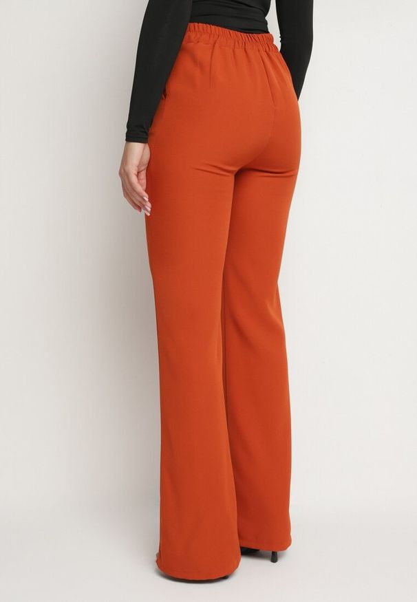 Born2be - Ciemnopomarańczowe Garniturowe Spodnie z Szerokimi Nogawkami i Gumką w Pasie Leilma. Stan: podwyższony. Kolor: pomarańczowy. Styl: elegancki