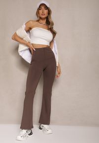 Renee - Brązowe Spodnie Dzwony High Waist Odavia. Okazja: na co dzień. Stan: podwyższony. Kolor: brązowy. Styl: casual, elegancki