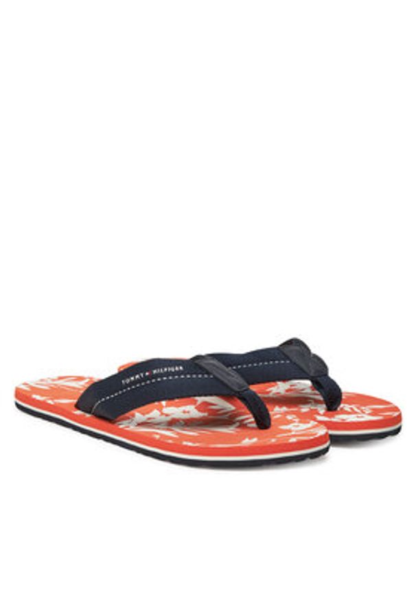 TOMMY HILFIGER - Tommy Hilfiger Japonki Hilfiger Flw Print Beach Sandal FM0FM05507 Granatowy. Kolor: niebieski. Materiał: materiał. Wzór: nadruk