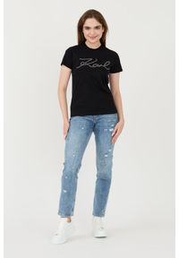 Karl Lagerfeld - KARL LAGERFELD Czarny damski t-shirt Rhinestone Logo, Rozmiar XS. Kolor: czarny