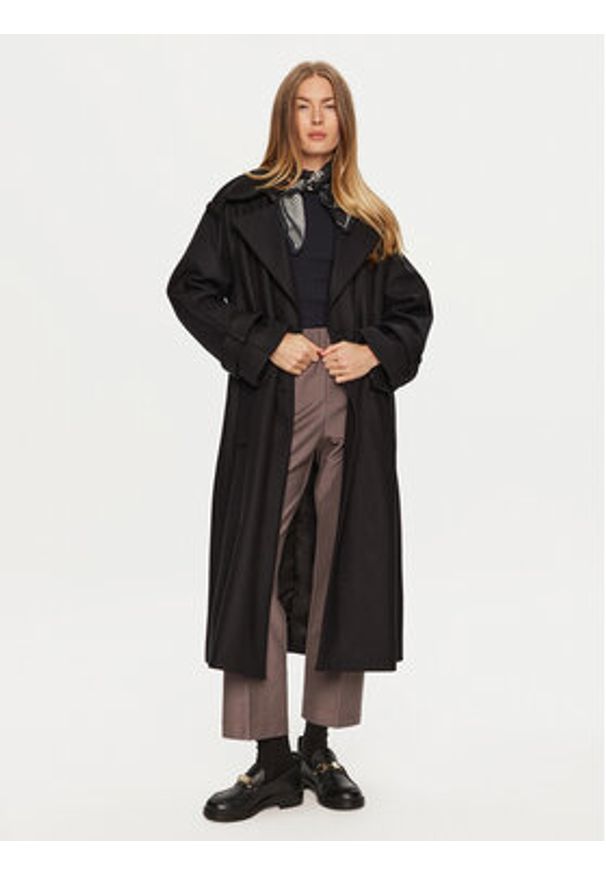 IVY & OAK - IVY OAK Płaszcz wełniany Caroline Ann IO111137 Czarny Relaxed Fit. Kolor: czarny. Materiał: wełna