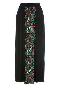 Długa spódnica z dżerseju bonprix czarno-różowo-zielony w kwiaty N. Kolor: czarny. Materiał: jersey. Długość: długie. Wzór: kwiaty #1