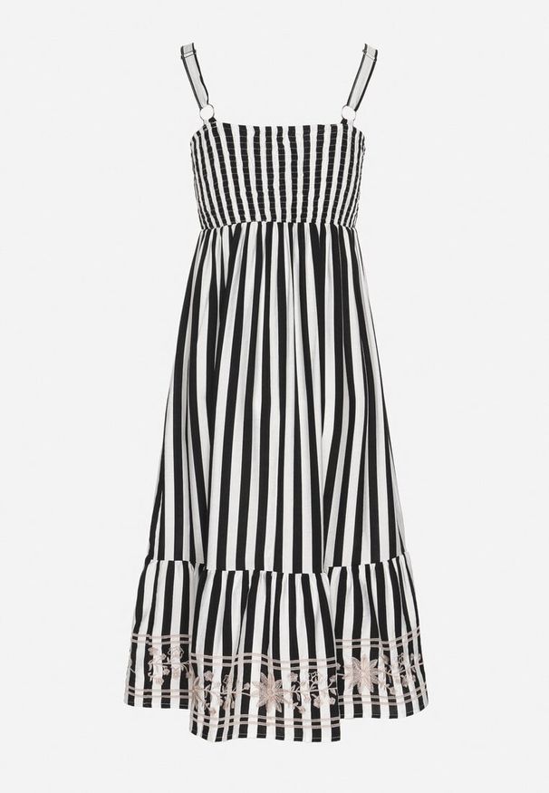 Born2be - Czarno-Biała Sukienka z Bawełny Ozdobiona Haftem Redale. Okazja: na co dzień. Kolor: czarny. Materiał: bawełna. Długość rękawa: na ramiączkach. Wzór: haft, aplikacja. Typ sukienki: proste. Styl: klasyczny, casual, elegancki