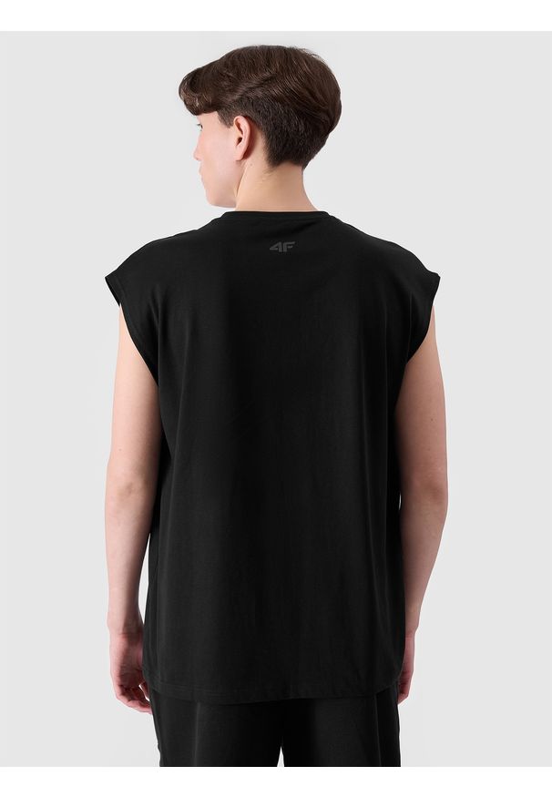 4f - 4F Tank top oversize z nadrukiem męski - czarny L. Kolor: czarny. Materiał: jersey, dzianina, bawełna. Długość rękawa: bez rękawów. Wzór: nadruk