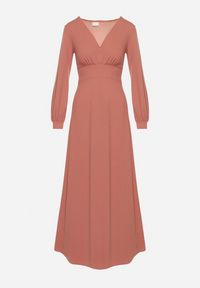 Born2be - Różowa Rozkloszowana Sukienka Koktajlowa z Bufiastymi Rękawami i Rozcięciem na Nogę Erqellia. Okazja: na imprezę. Typ kołnierza: dekolt w serek. Kolor: różowy. Styl: wizytowy #4