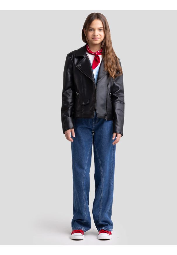 Big-Star - Kurtka dziewczęca ramoneska czarna Aria 906. Kolor: czarny. Materiał: jeans, materiał. Styl: rockowy
