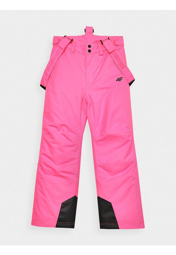 4f - Spodnie narciarskie z szelkami membrana 8000 dziewczęce - fuksja. Kolor: różowy. Sport: narciarstwo